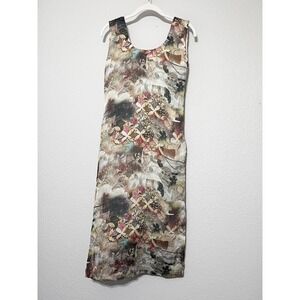 Abstract Y2K Artsy Floral Print Sleeveless Midi Dress Womens Neutral Art To Wear
